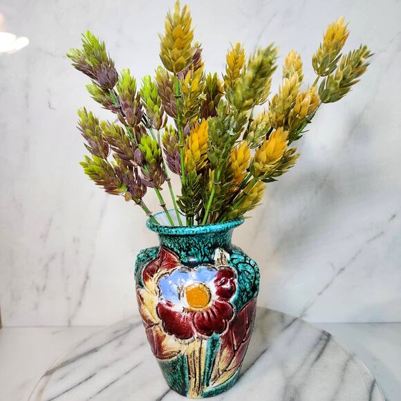 VTG Fratcelli Fanciullacci Italian Majolica Pottery Floral Vase-Brutalist Art - Picture 8 of 10